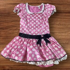 Disney Minnie Mouse Dress Costume‎ Pink Polka Dot Ruffle Bow Girls Cosplay